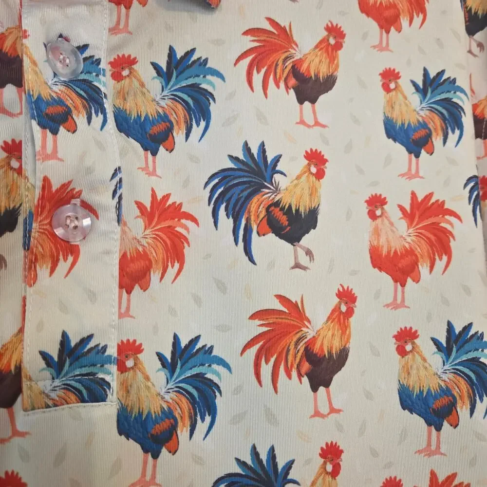 Waggle Rooster Print Golf Polo Shirt Sz L Performance Stretch Vacation - Picture 6 of 8
